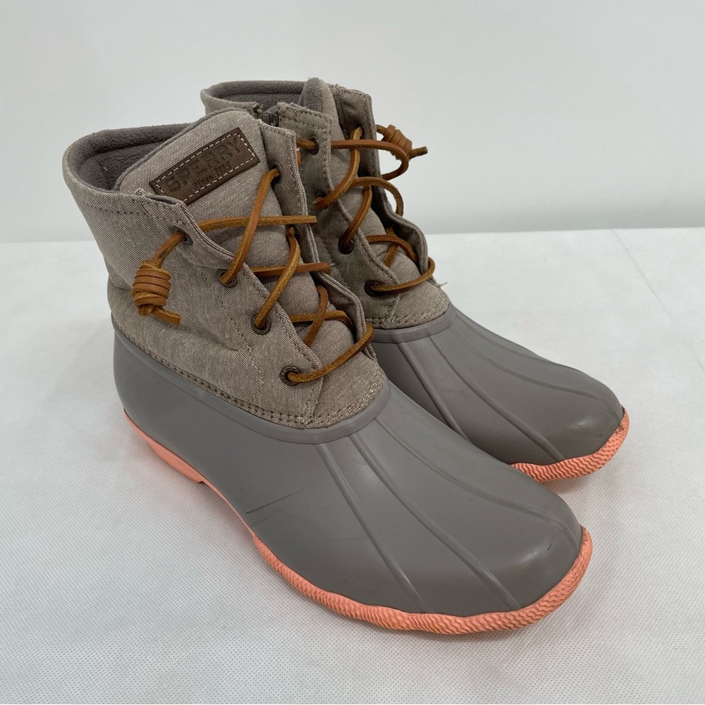 Sperry Saltwater Womans Gray Duck Waterproof Rubber Boots STS81646 Sz 9.5